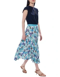 Touch Of Rain Pleated Skirt in Teal Multi