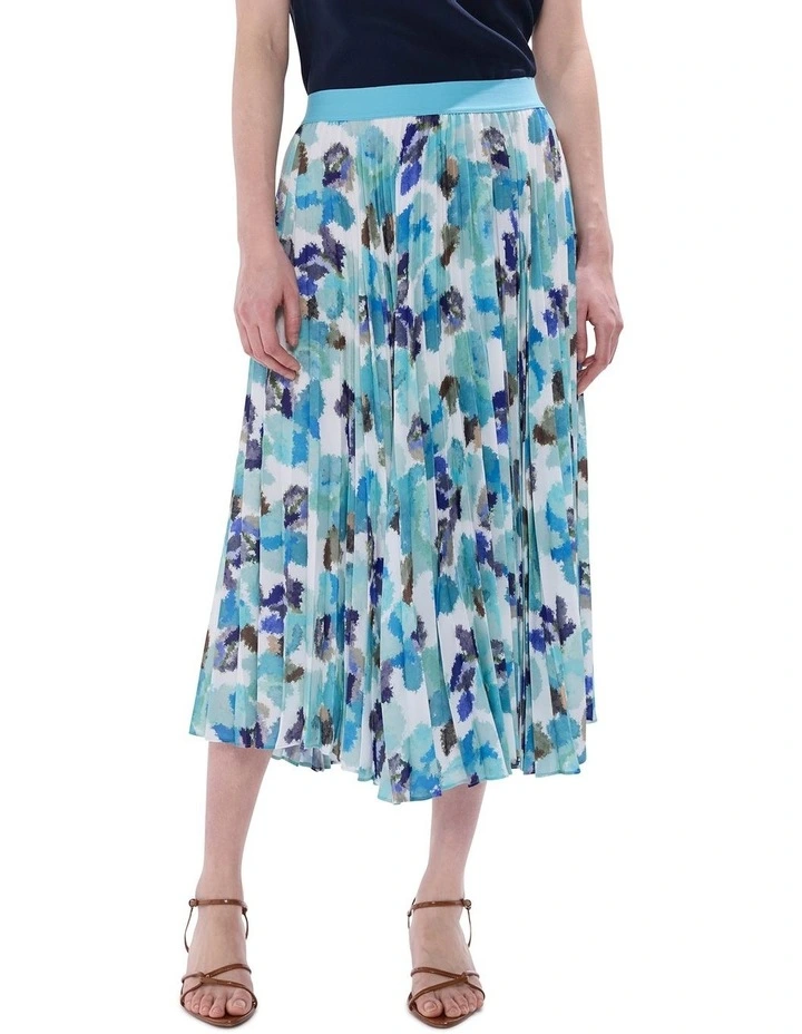 Touch Of Rain Pleated Skirt in Teal Multi image 2