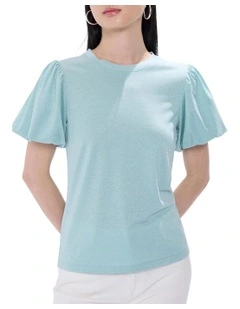 Hera Metallic Top in Dusty Blue