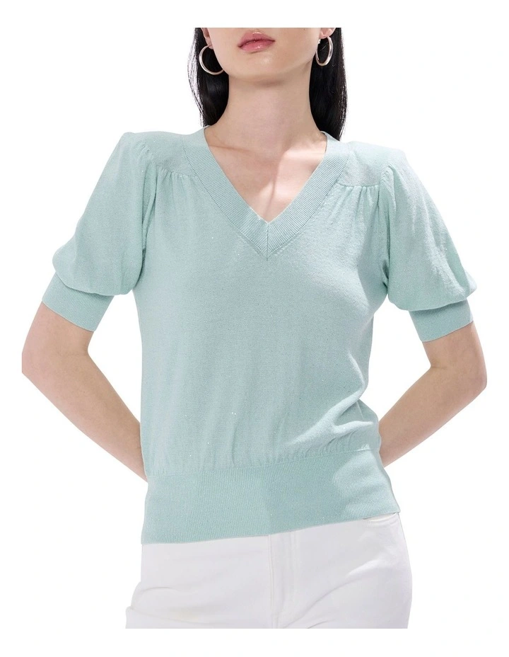 Bianca V Neck Shimmer Knit in Misty Jade image 1