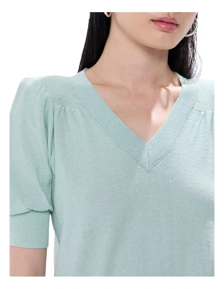 Bianca V Neck Shimmer Knit in Misty Jade image 3