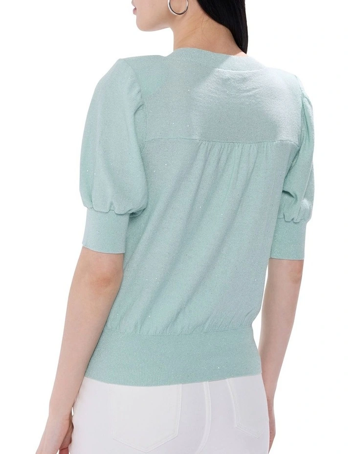 Bianca V Neck Shimmer Knit in Misty Jade image 4