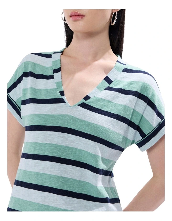 Clarisse Cotton Stripe Dress in Green image 3