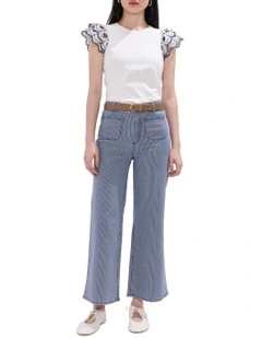 Rail Road Wide Leg Jean in Navy Stripe