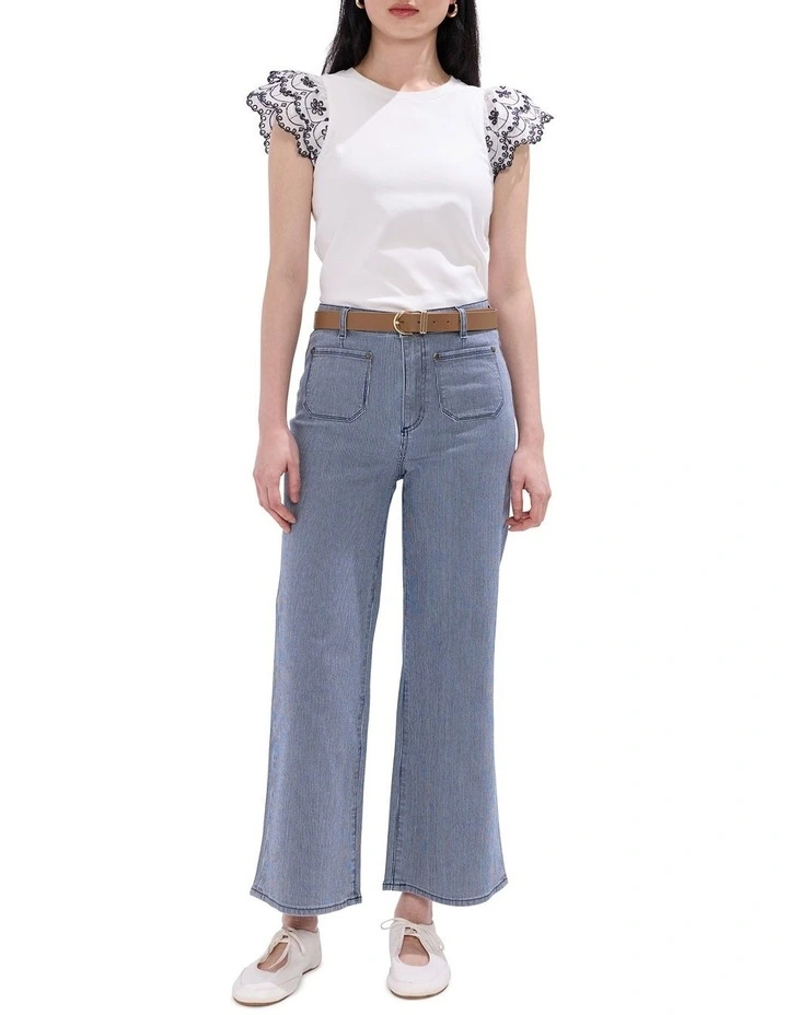 Rail Road Wide Leg Jean in Navy Stripe image 1