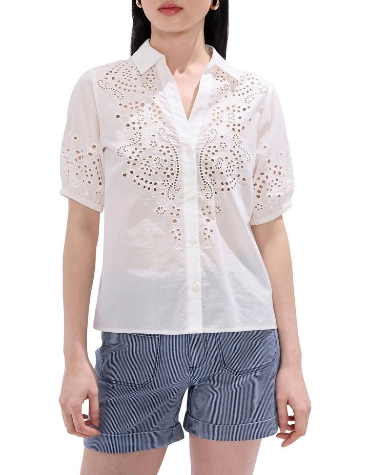 Medusa Lace Trim Shirt in Ivory image 1