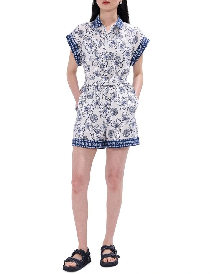 Jackson Linen Playsuit in Ivory Multi image 1