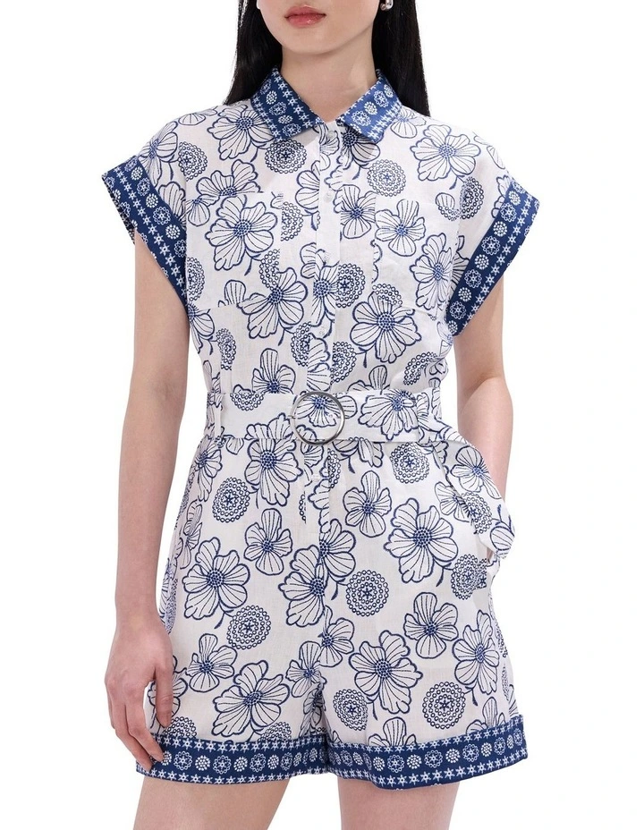 Jackson Linen Playsuit in Ivory Multi image 2