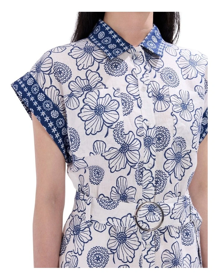 Jackson Linen Playsuit in Ivory Multi image 3