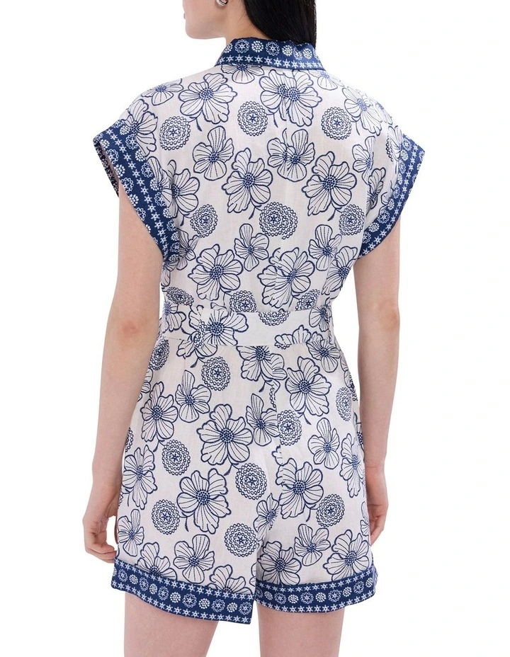 Jackson Linen Playsuit in Ivory Multi image 4