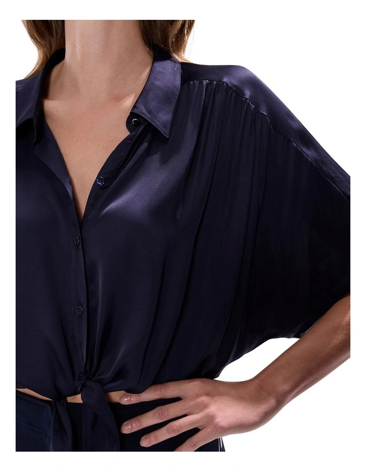 Thalia Tie Front Blouse in Midnight image 3