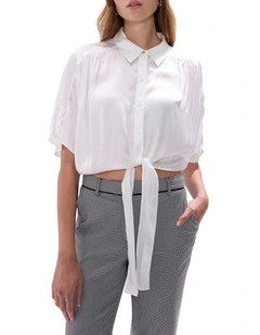Thalia Tie Front Blouse in Ivory