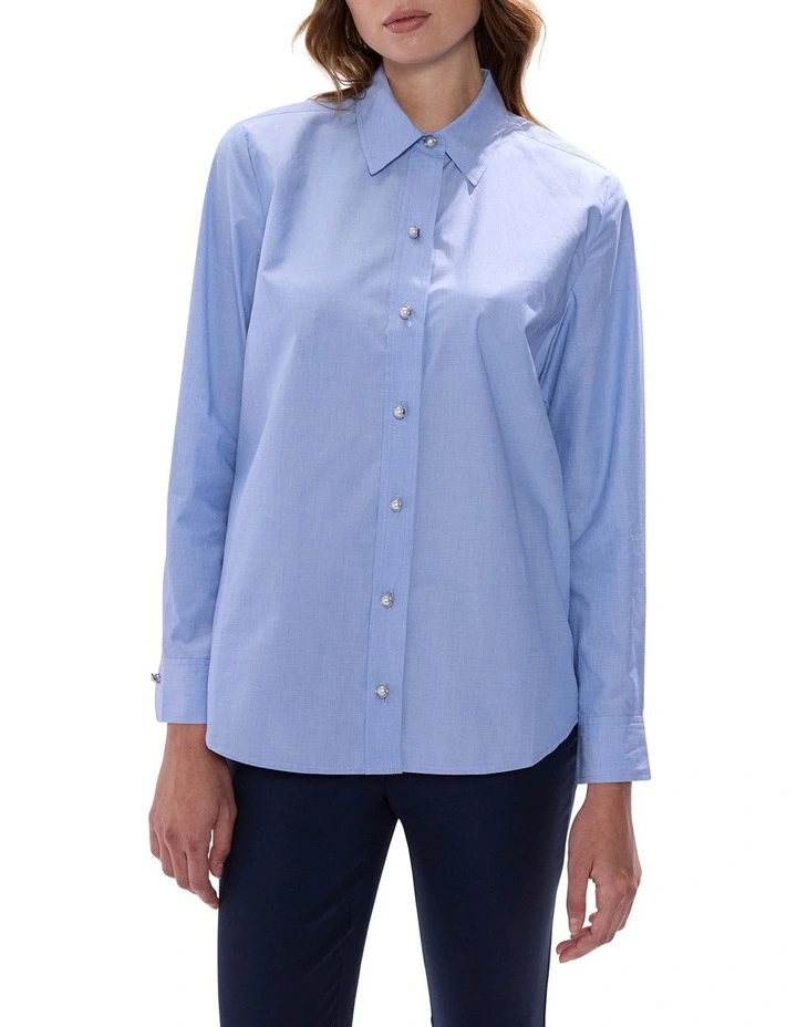 Ioan Classic Cotton Shirt in Pearl Blue image 1
