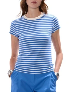 Ress Cotton Rib Tee in Blue Stripe