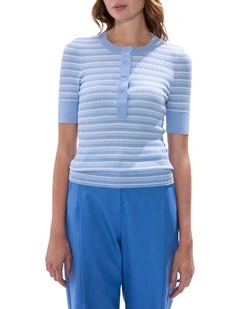 Keva Button Front Knit in Pearl Blue