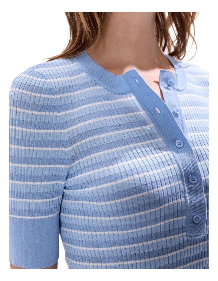 Keva Button Front Knit in Pearl Blue image 3
