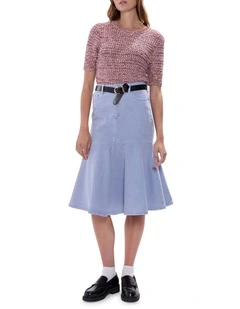 Gracie Denim Midi Skirt in Pearl Blue