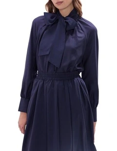 Twilight Pussy Bow Blouse in Navy