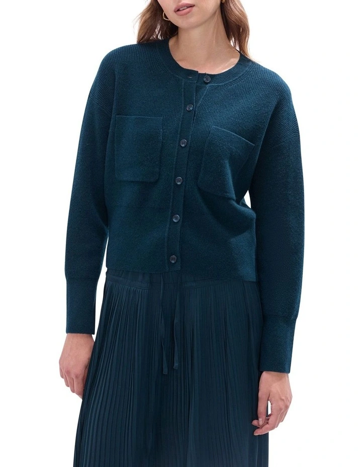 Raven Wool Blend Cardigan in Deep Forest image 1