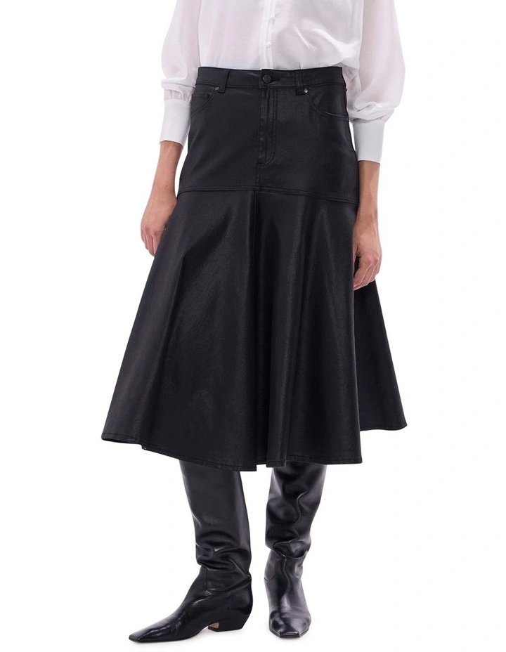 Cosmic Coated Denim Skirt in Black image 2