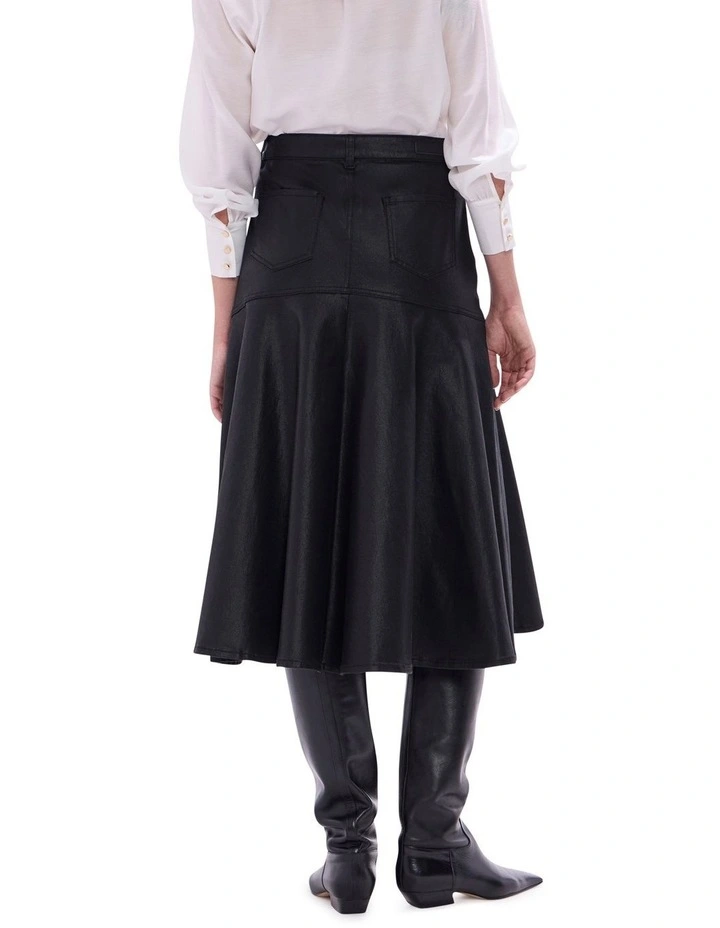Cosmic Coated Denim Skirt in Black image 4