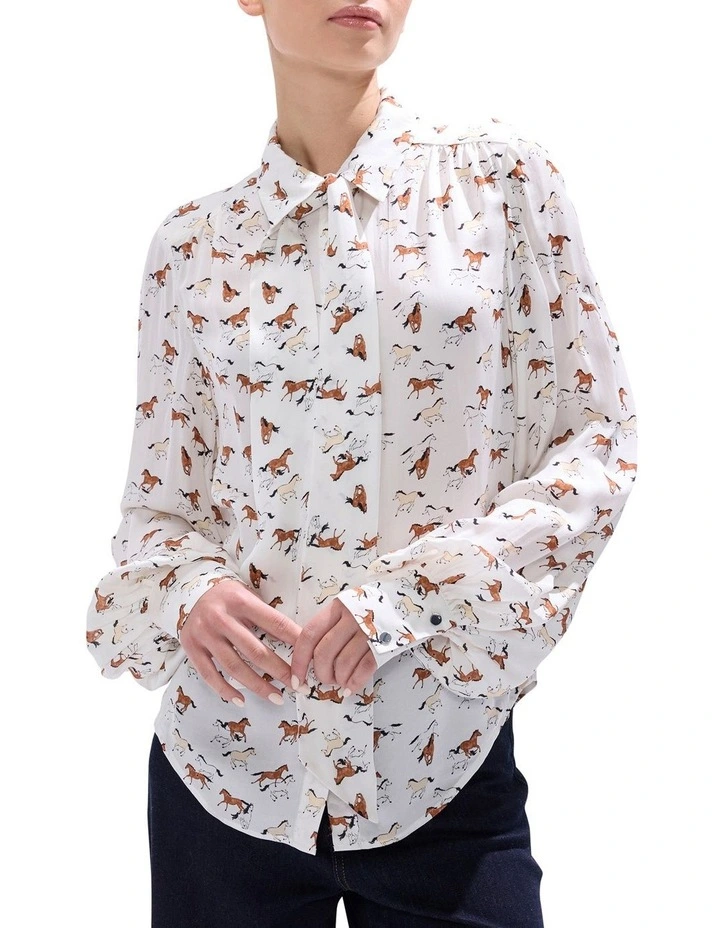 Foal-Mates Pussy Bow Blouse in Ivory Multi image 1