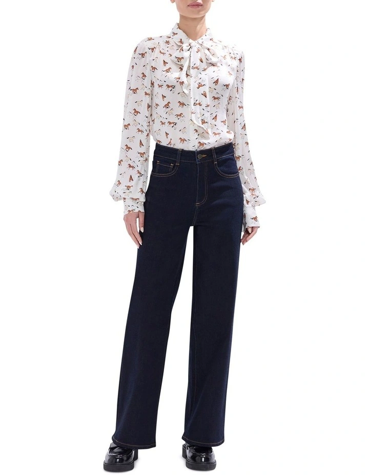 Foal-Mates Pussy Bow Blouse in Ivory Multi image 2