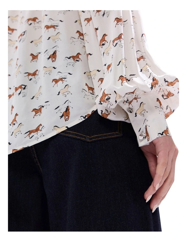 Foal-Mates Pussy Bow Blouse in Ivory Multi image 3