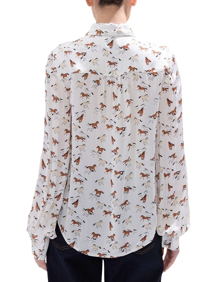 Foal-Mates Pussy Bow Blouse in Ivory Multi image 4