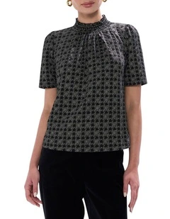 Cece Houndstooth Top in BlackMulti