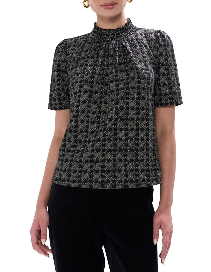 Cece Houndstooth Top in BlackMulti image 1