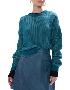 Connie Contrast Knit Jumper in Teal