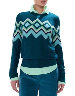 Suzie Csc Argyle Knit Jumper in Teal