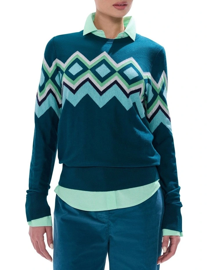 Suzie Csc Argyle Knit Jumper in Teal image 1
