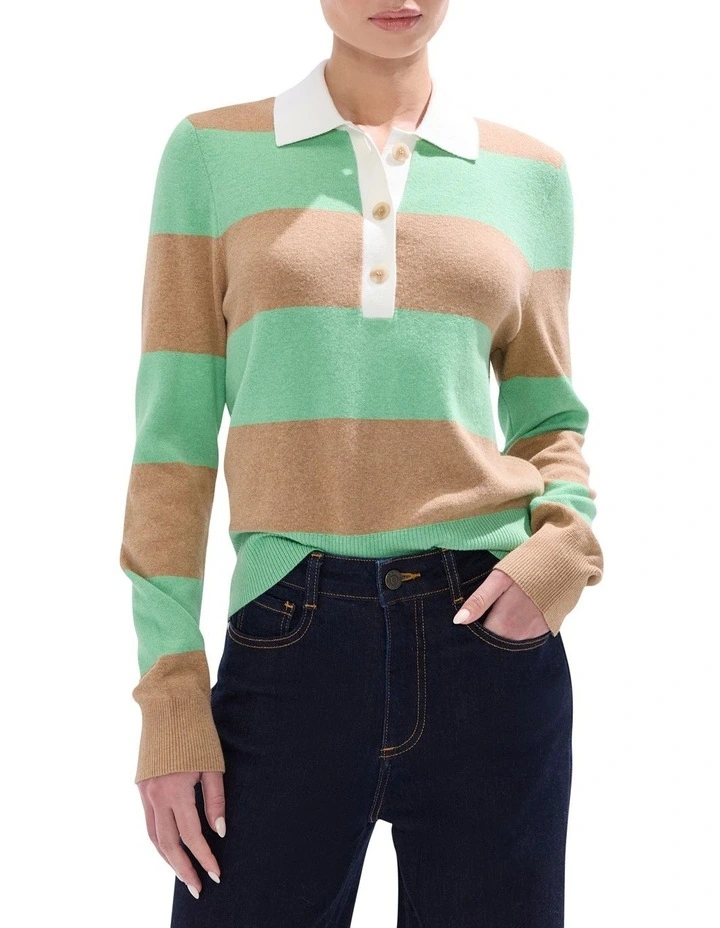 Steve Knit Polo in Green Stripe image 1