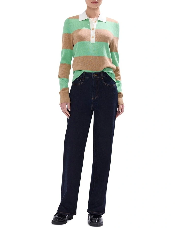 Steve Knit Polo in Green Stripe image 2