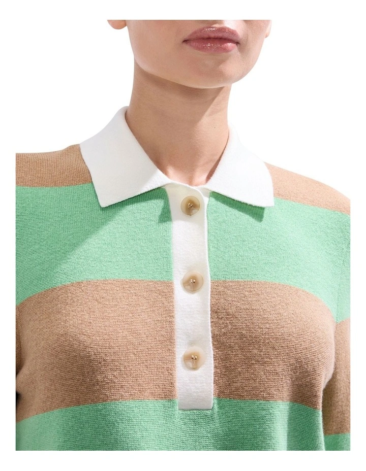 Steve Knit Polo in Green Stripe image 3