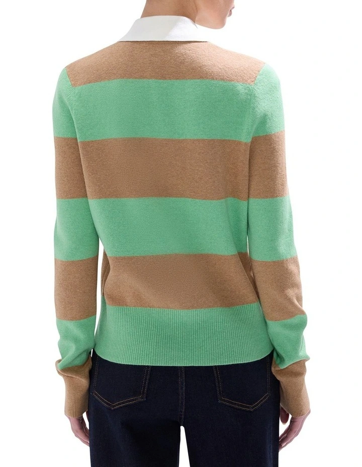 Steve Knit Polo in Green Stripe image 4