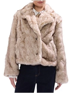 Debra Faux Fur Jacket in Light Biscuit