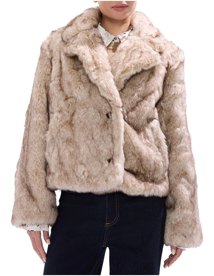 Debra Faux Fur Jacket in Light Biscuit image 1
