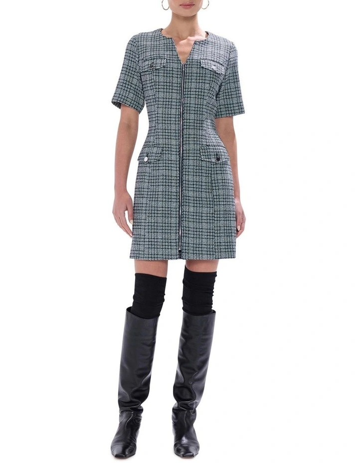 Tweed Ur Luv Mini Dress in Green Multi image 1