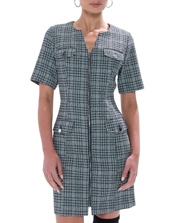 Tweed Ur Luv Mini Dress in Green Multi image 2