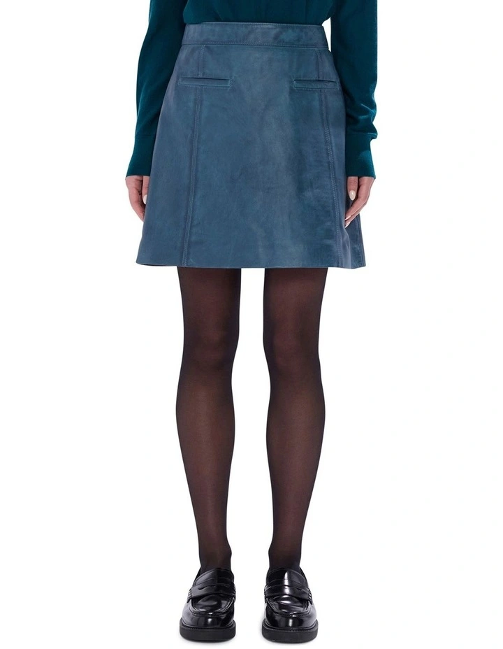 Herbie Leather Skirt in Teal image 2