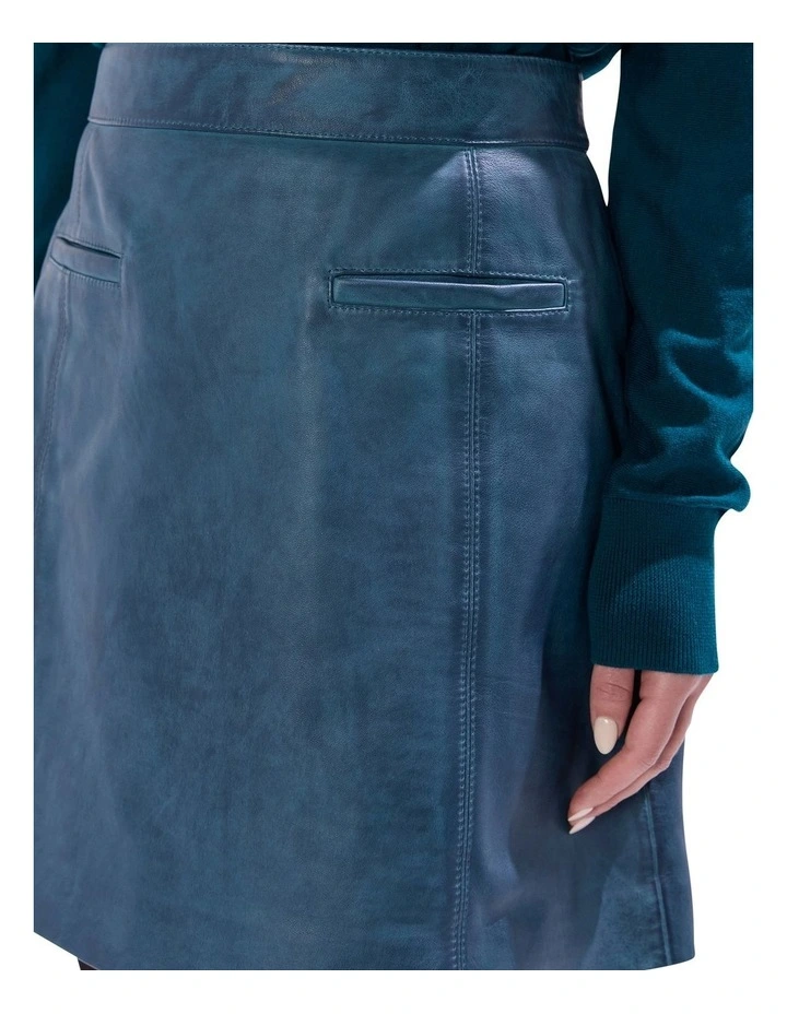 Herbie Leather Skirt in Teal image 3