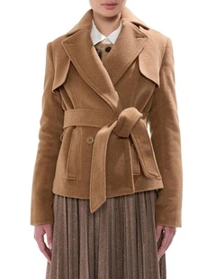 Skyler Cropped Trench Coat in Camel