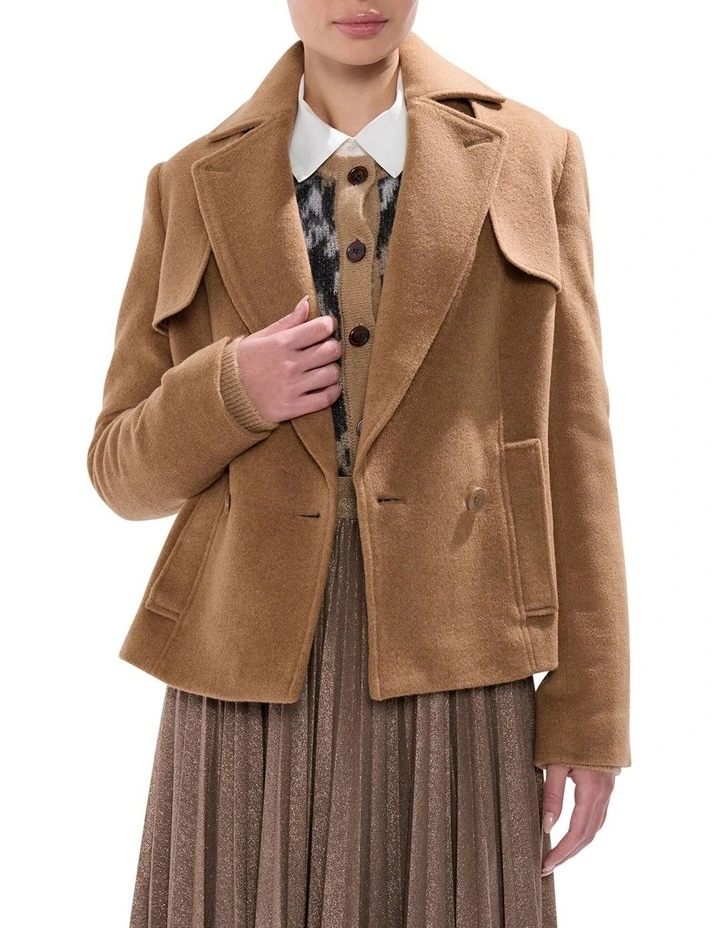 Skyler Cropped Trench Coat in Camel image 2