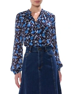 Chalk In The Clouds Blouse in Blue Multi