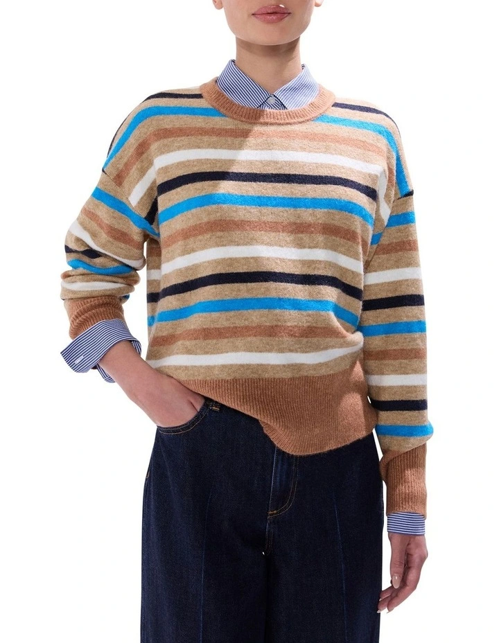 Snowfall Stripe Knit in Camel Multi image 1