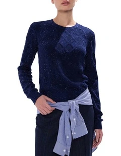 Sarah Cotton Speckle Knit Top in Moonlit Navy