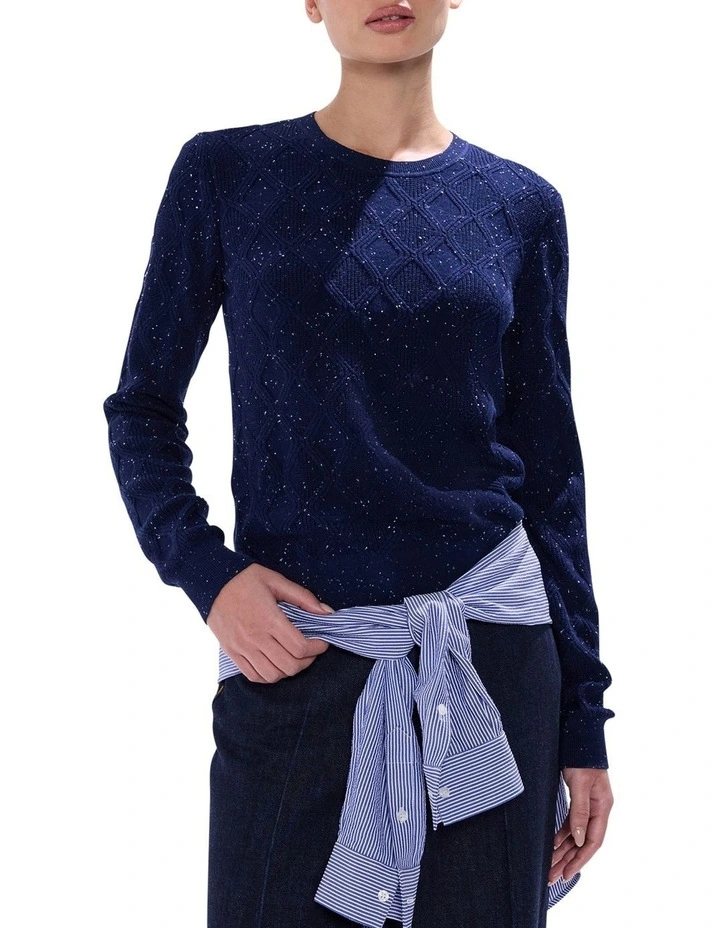Sarah Cotton Speckle Knit Top in Moonlit Navy image 1